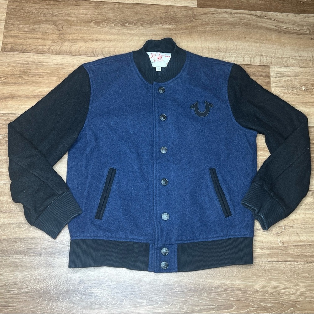 True Religion Men's Varsity Style Jacket - Navy & Black Color block size medium